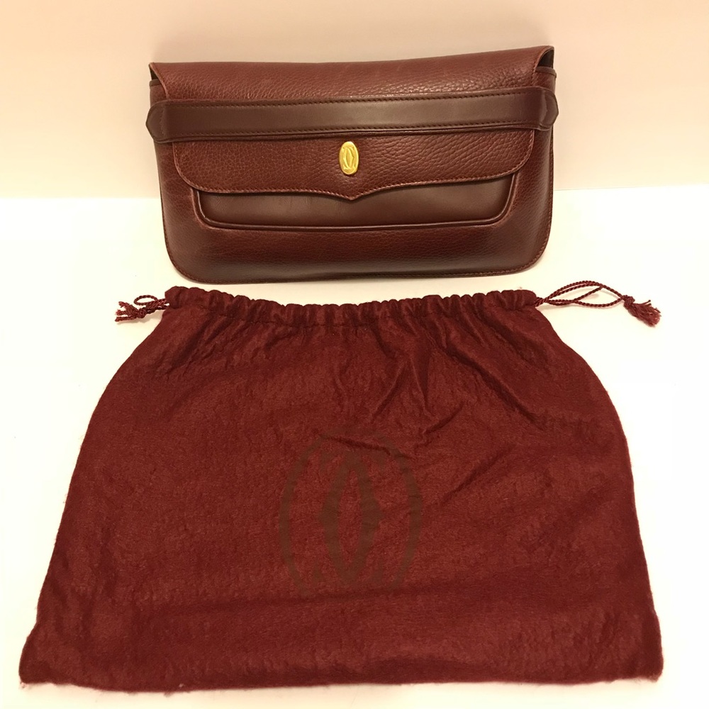 Vintage Cartier Burgundy Leather Clutch Bag